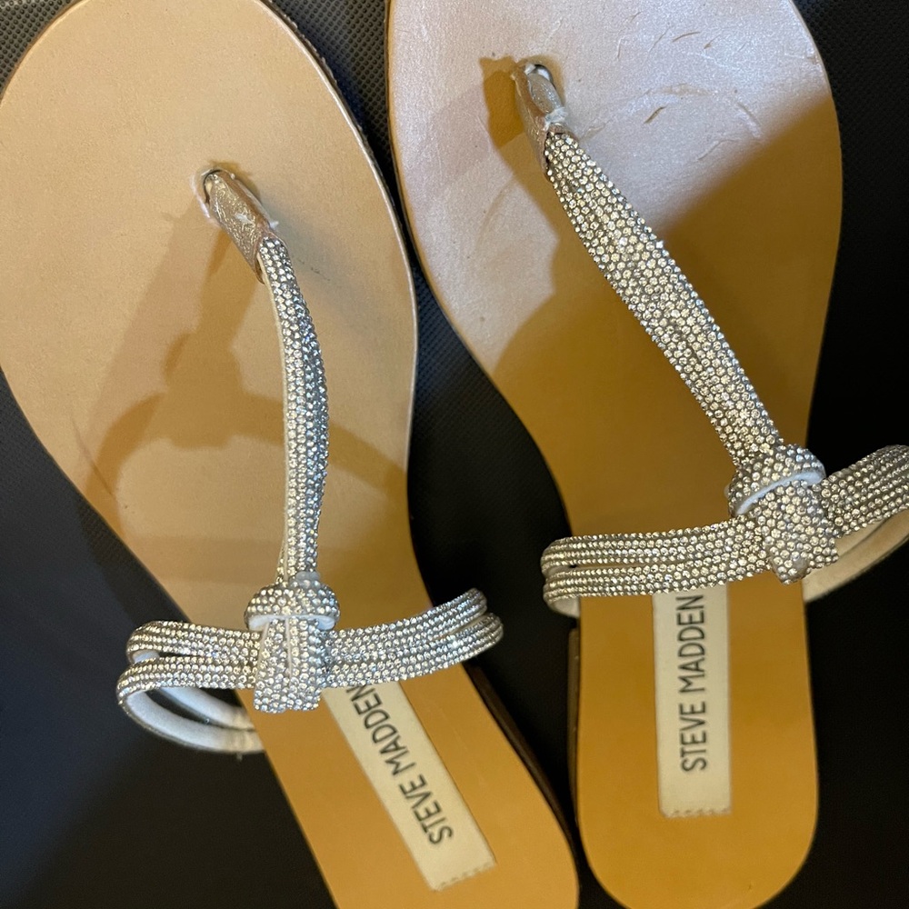 Steve Madden Silver Crystal Embellished Sandals - Size 6